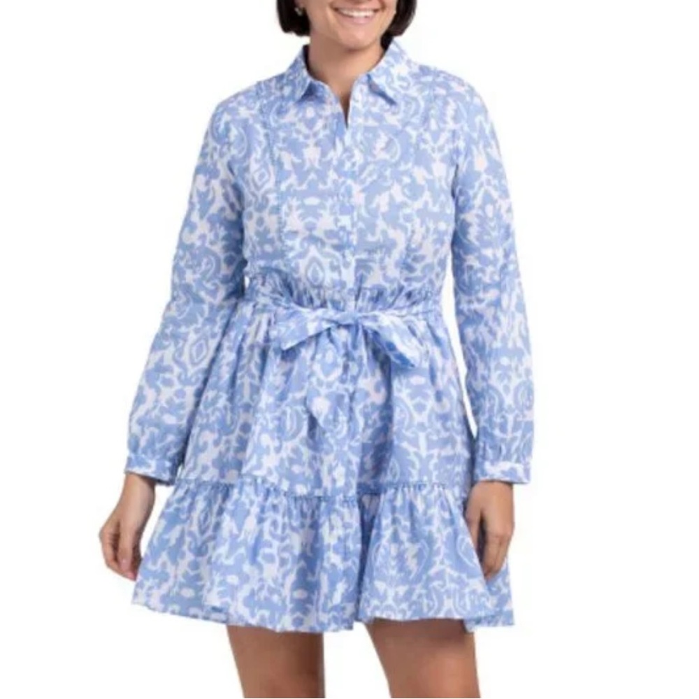 NWT Ellen Tracy Long sleeve Blue Patterned Long Sleeve Dress - Size Small
